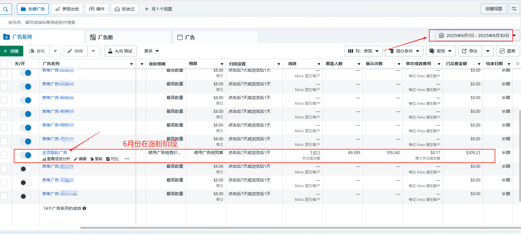2025年6月Facebook广告后台数据截图